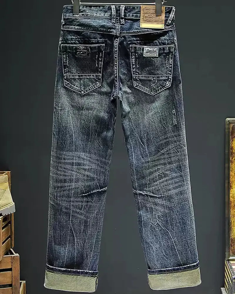 Vintage Blue-gray Distressed Ripped Jeans