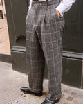 Vintage Gray Windowpane©\Check High©\Waist Trousers