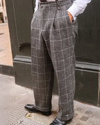 Vintage Gray Windowpane©\Check High©\Waist Trousers