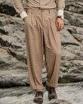 Vintage Brown Plaid Wide-leg Casual Pants