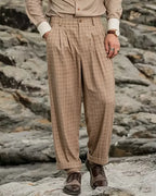 Vintage Brown Plaid Wide-leg Casual Pants
