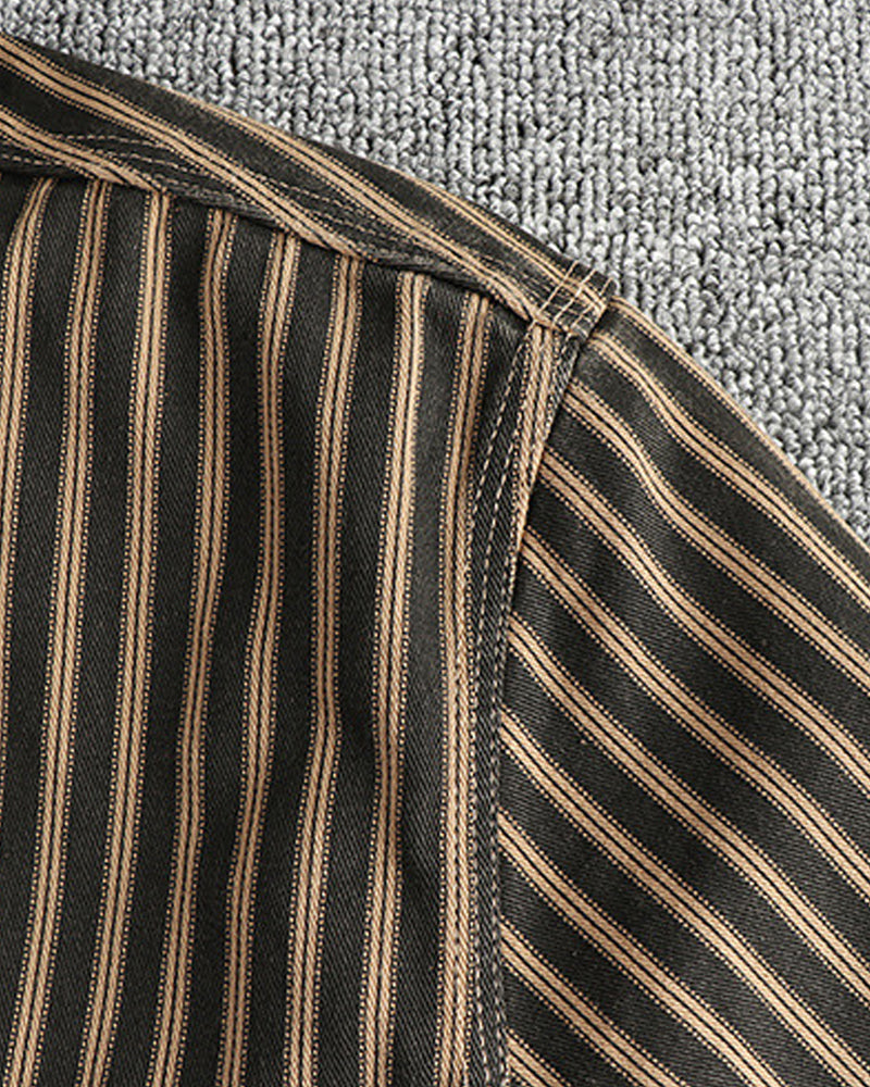Retro Vertical Stripe Workwear Long-sleeve Shirt
