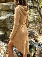 Asymmetric Hem Hooded Dress with Long Sleeves