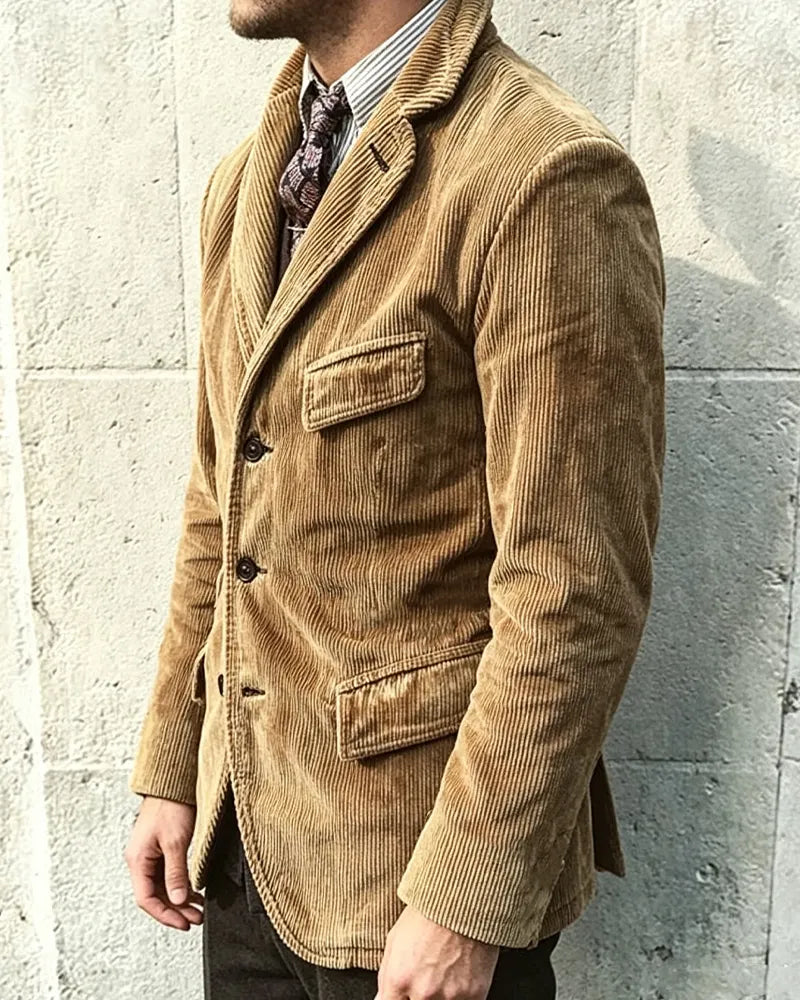 Vintage Solid Color Corduroy Single-breasted Casual Blazer