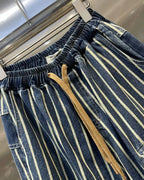 Vintage Loose Elastic Waist Vertical Stripe Baggy Casual Denim Harem Pants