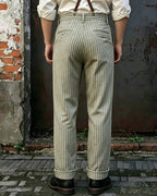 Vintage Sage Green Striped Front Patch Pocket Trousers