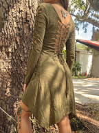 Crisscross Back Lace-Up Asymmetric Long Sleeve Dress