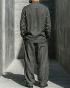 Retro Black Linen Wide-leg Pants