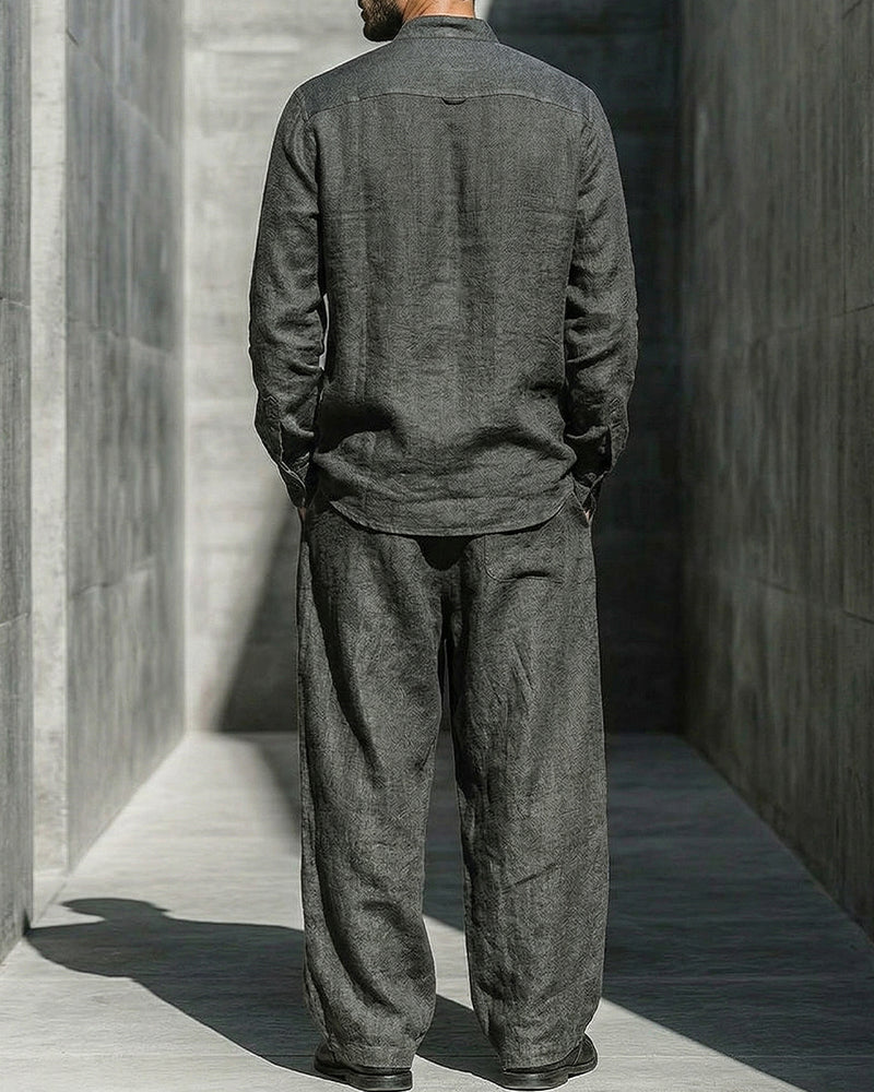 Retro Black Linen Wide-leg Pants