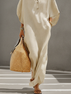 Mandarin Collar Linen Maxi Dress