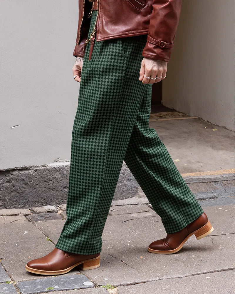 Vintage Green Black Houndstooth Wide©\Leg Trousers