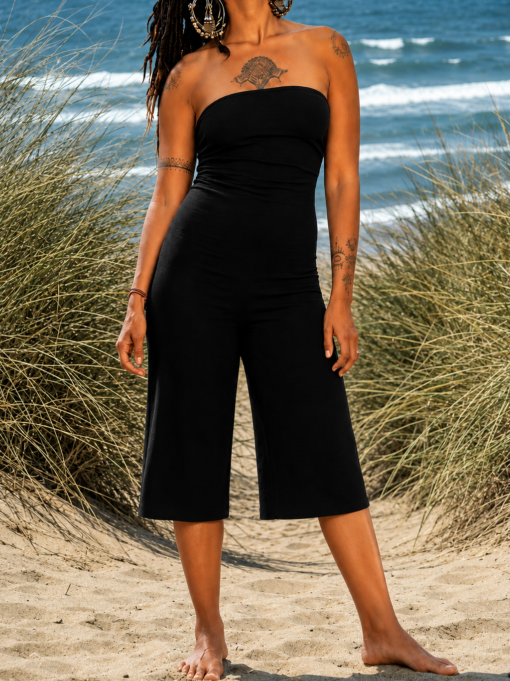 2-in-1 Wide-Leg Cropped Pants with Fold-Over Waist (Convertible to Tube-Top Jumpsuit)