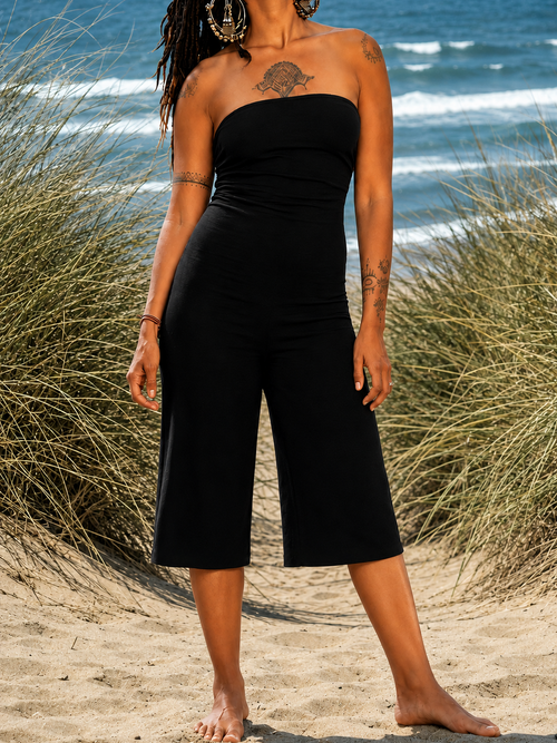 2-in-1 Wide-Leg Cropped Pants with Fold-Over Waist (Convertible to Tube-Top Jumpsuit)