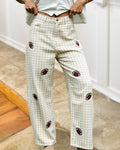 Football-embroidered Plaid Pants